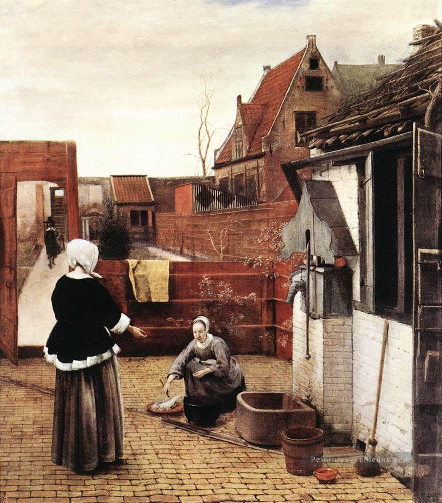 Femme et femme de chambre dans un genre Courtyard Pieter de Hooch Peintures à l'huile